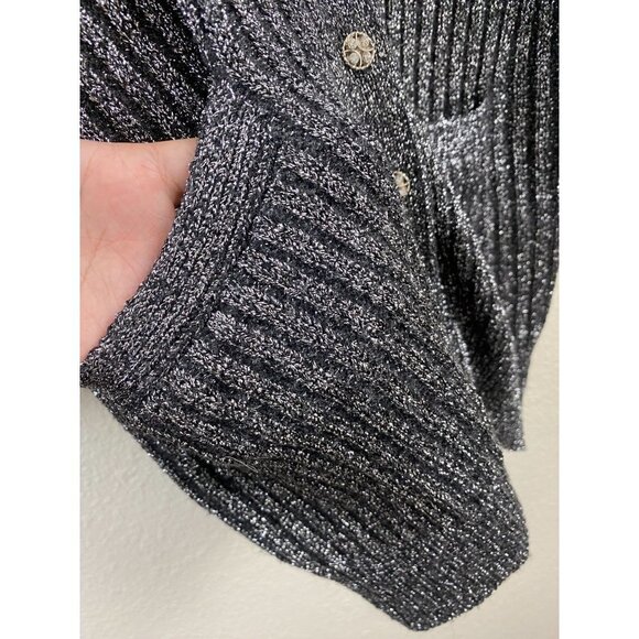 Vtg ADRIENNE VITTADINI LAMBSWOOL Sweater CARDIGAN WOMENS sz MEDIUM GRAY metallic - Picture 8 of 11
